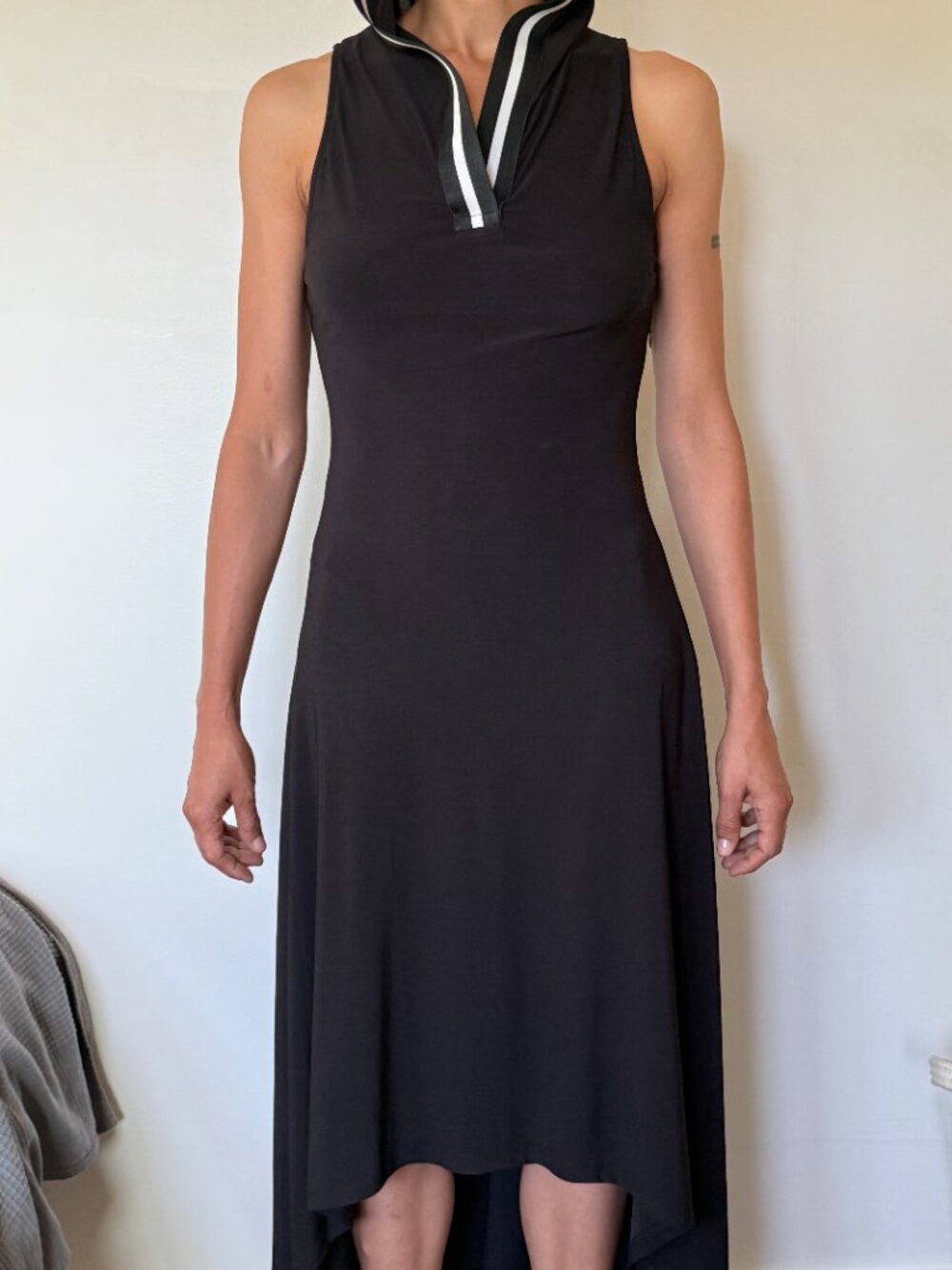 LAMANTE Hooded Black Dress w zipper